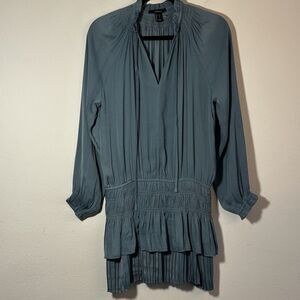 Blue-green Forever 21 Drop-waist Ruffled Long-Sleeved Mini Dress Sz Small